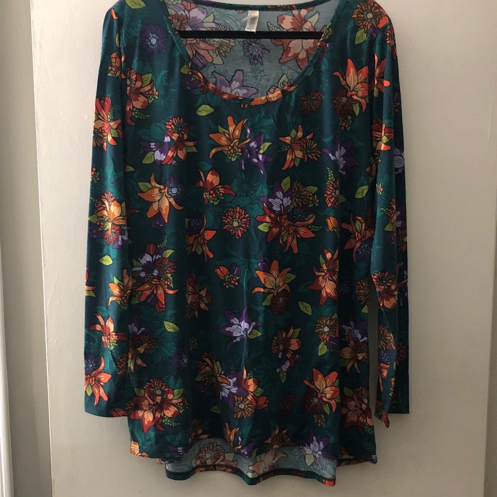 Women’s Teal Floral Long-Sleeve Top - Casual top